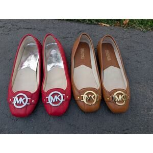MICHAEL KORS Fulton Flat Shoes Bundle Moccasins Slip On Scarlet Red Brown Sz 7M